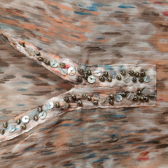 Chicos Tunic: Sheer, Abstract Print Embellished With Beads & Rhinestones, V-Neck - Picture 6 of 16